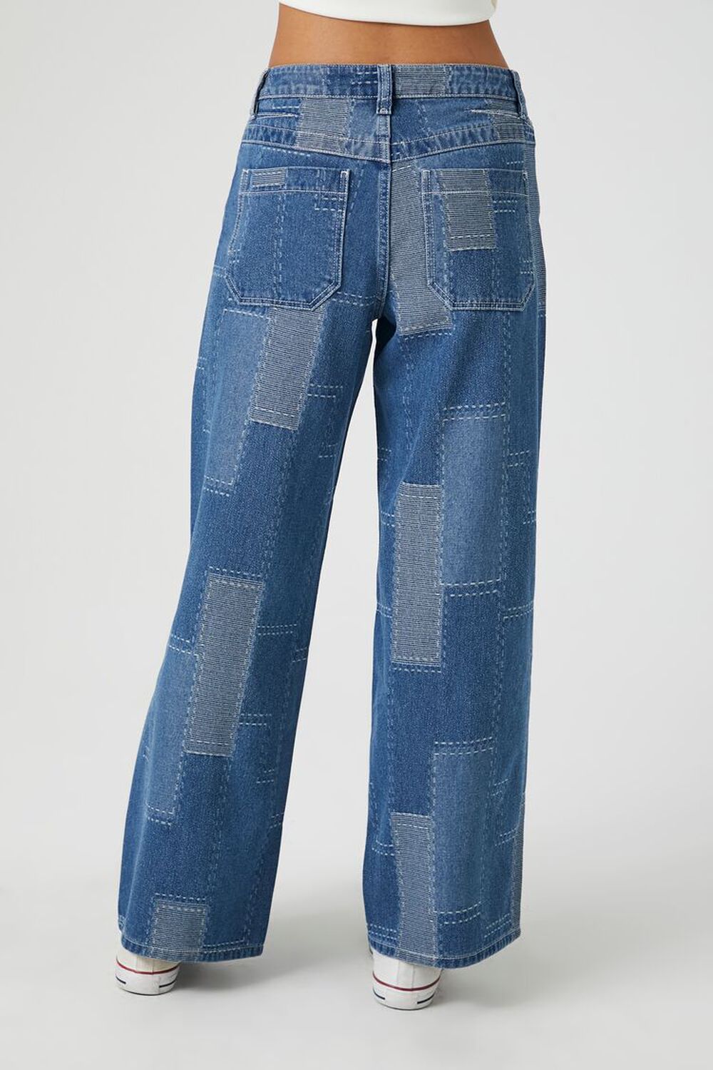 Mid Rise Patchwork Wide-Leg Jeans