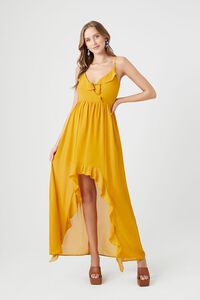 GOLD Chiffon Ruffle High-Low Dress, image 4