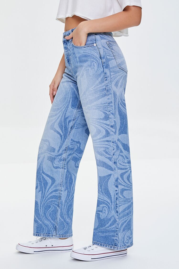 Marble Print Straight-Leg Jeans