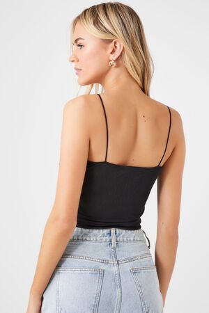 Forever 21 Women's Ruched Lace-Up Cami in Black Small