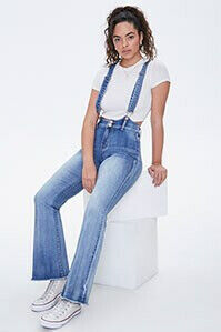 Denim Wide Jeans W/ Suspenders