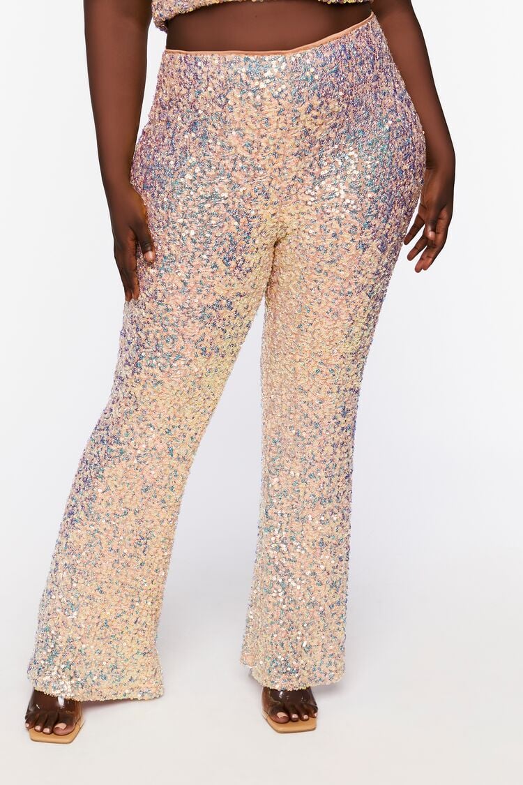 ELOQUII Elements Women's Plus Size Flare Leg Sequin Pants - Walmart.com