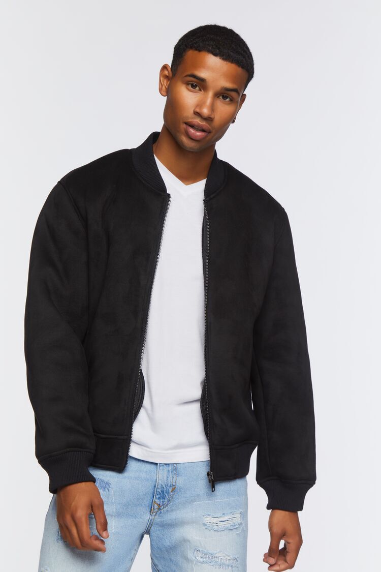 Faux Suede Bomber Jacket