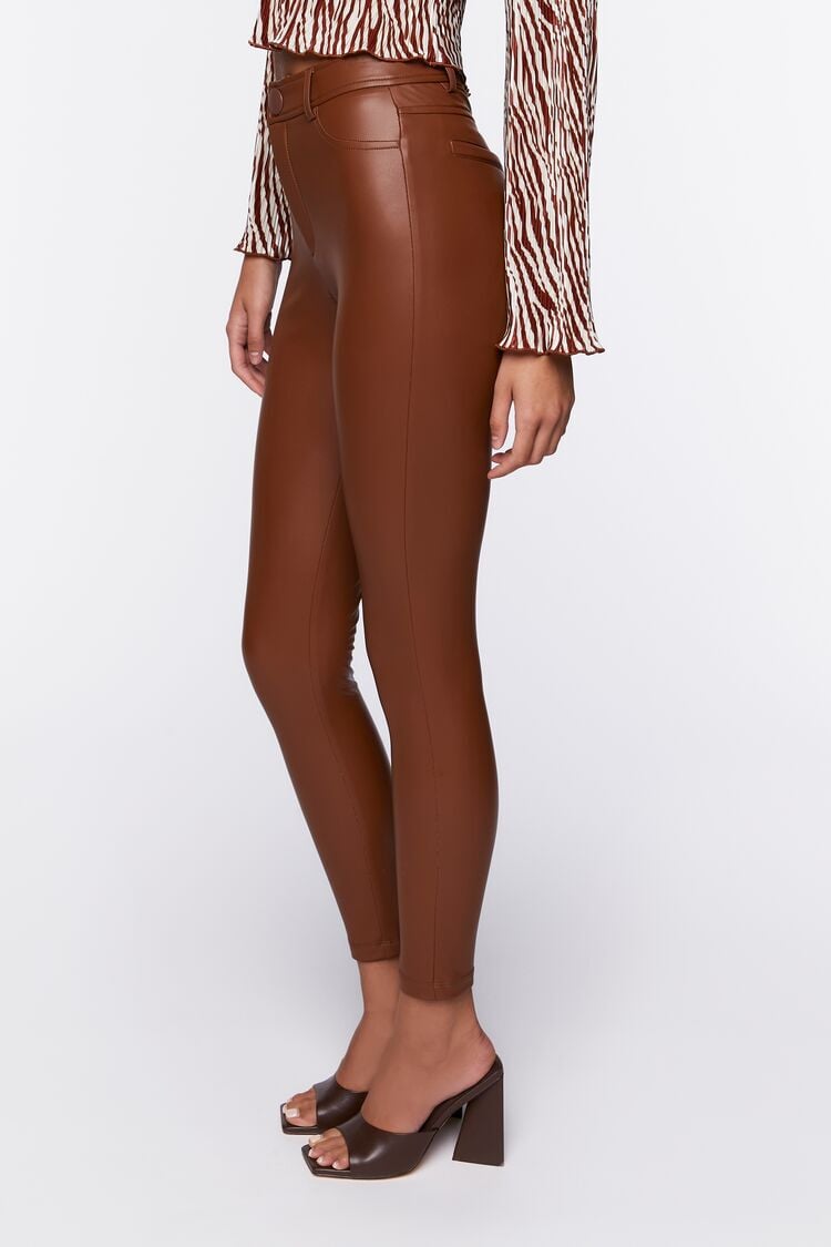Pull&Bear High Waisted Faux Leather Skinny Pants In Brown | lupon.gov.ph