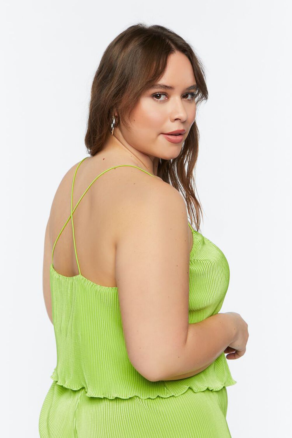 GREEN Plus Size Plisse Lettuce-Edge Cami, image 3