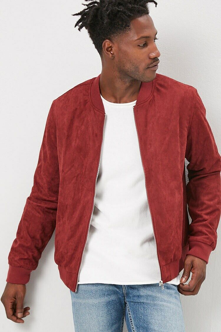 Faux Suede Bomber Jacket