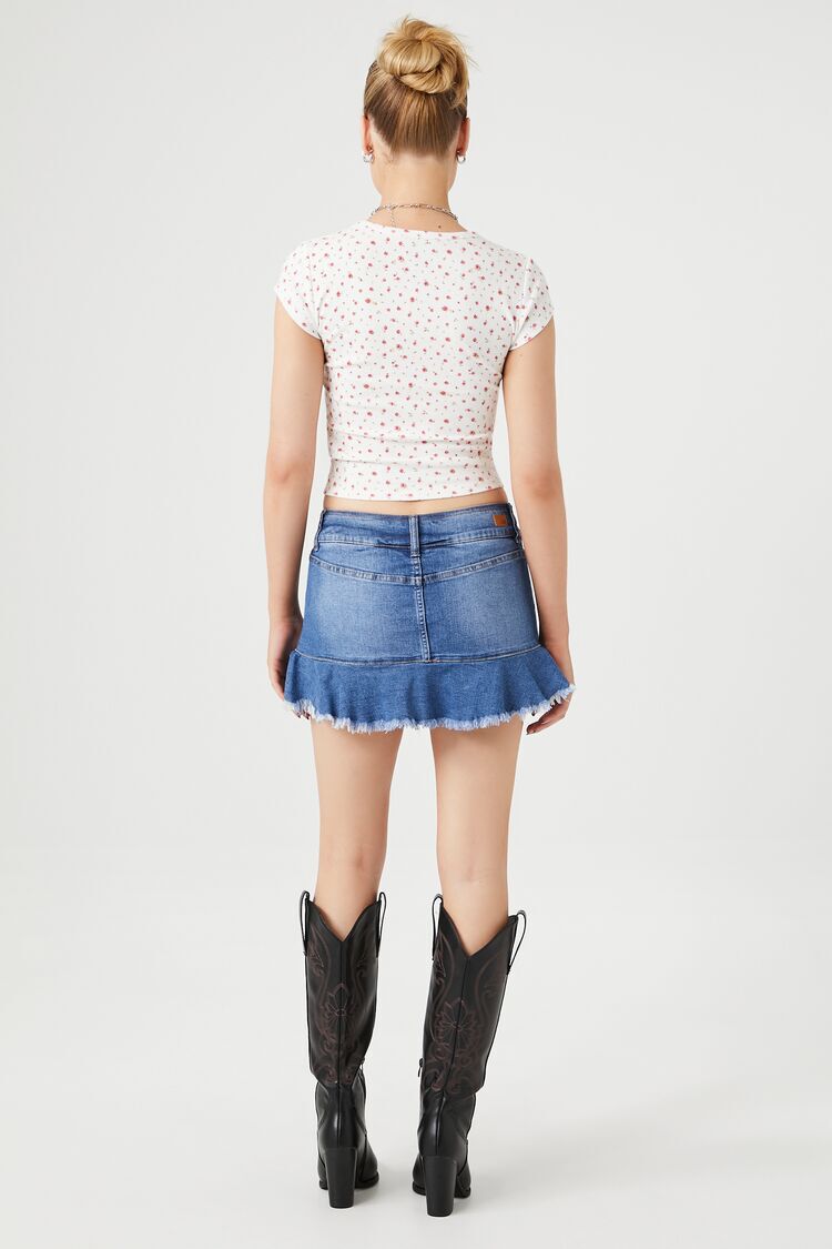 Denim Ruffle Mini Skirt