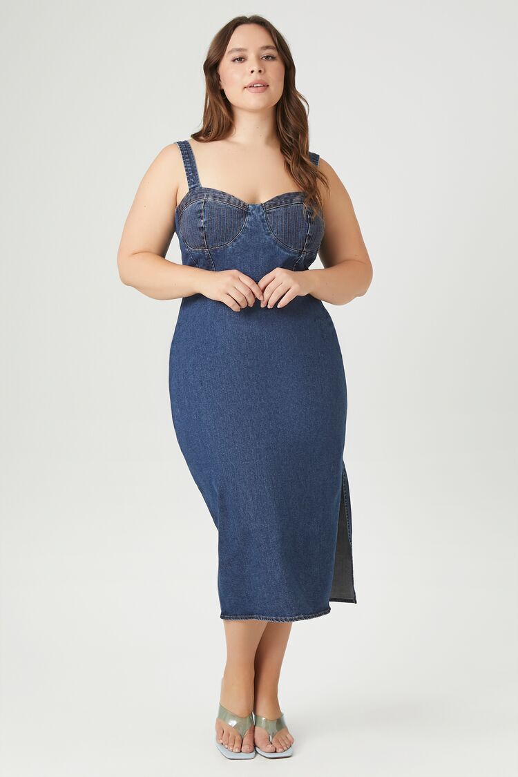 Buy oxolloxo Women Plus Size Round Neck with Pocket Denim Blue Baggy Style  Cotton Dress at Amazon.in