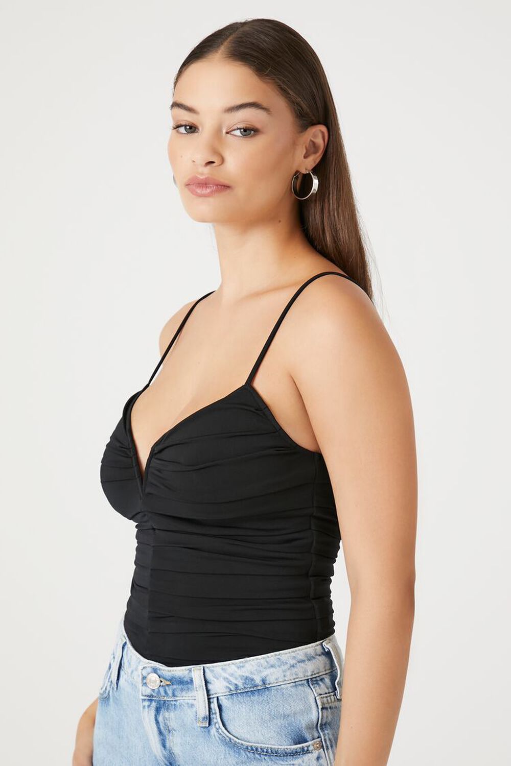 Forever 21 Women's Ruched Lace-Up Cami in Black Small