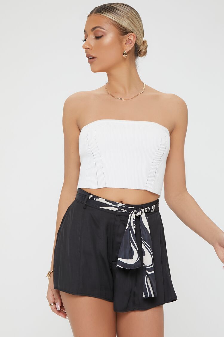 Belted Satin Mini Skirt