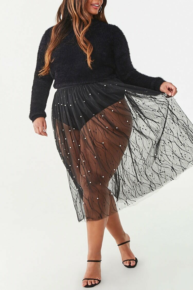 mesh skirt with pearls