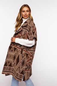 CREAM/BROWN Geo Print Open-Front Poncho, image 2