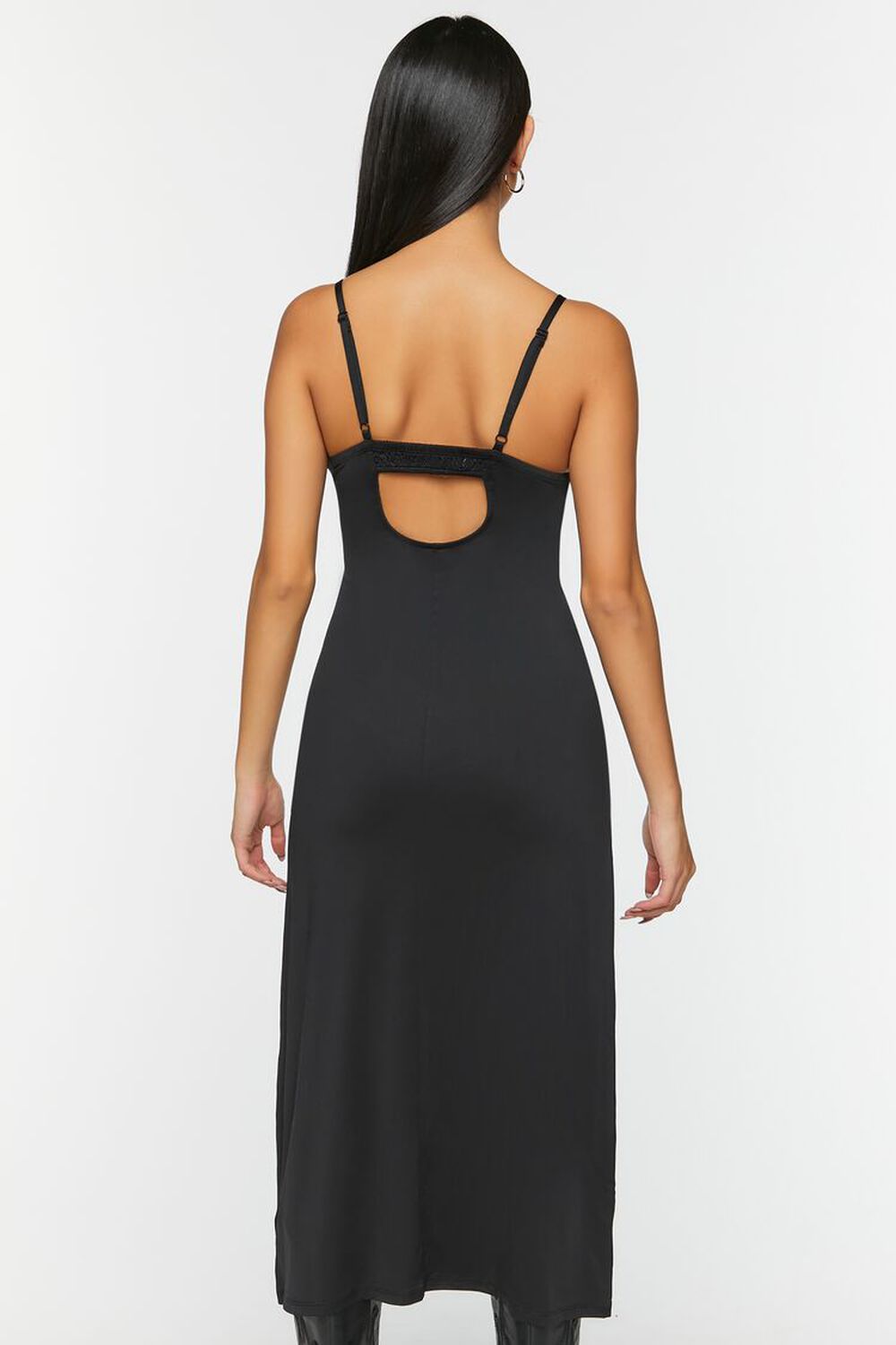 Reviena Midi Dress - Cut Out Cowl Neck Dress in Black
