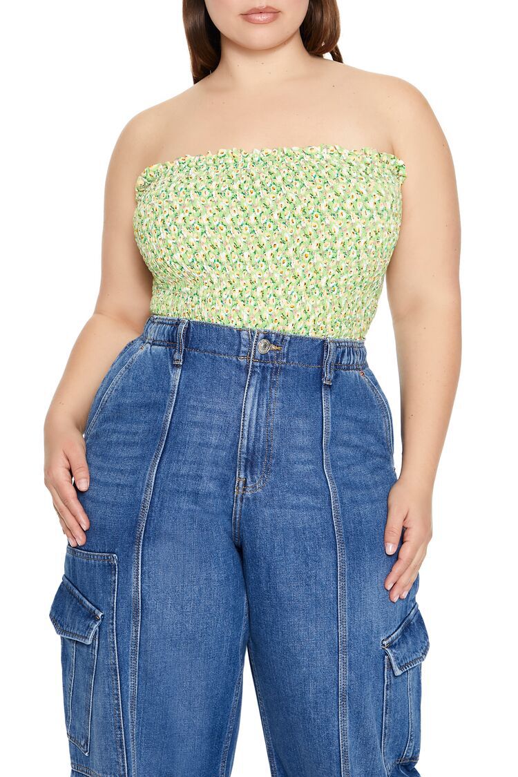 Plus Size Smocked Floral Tube Top