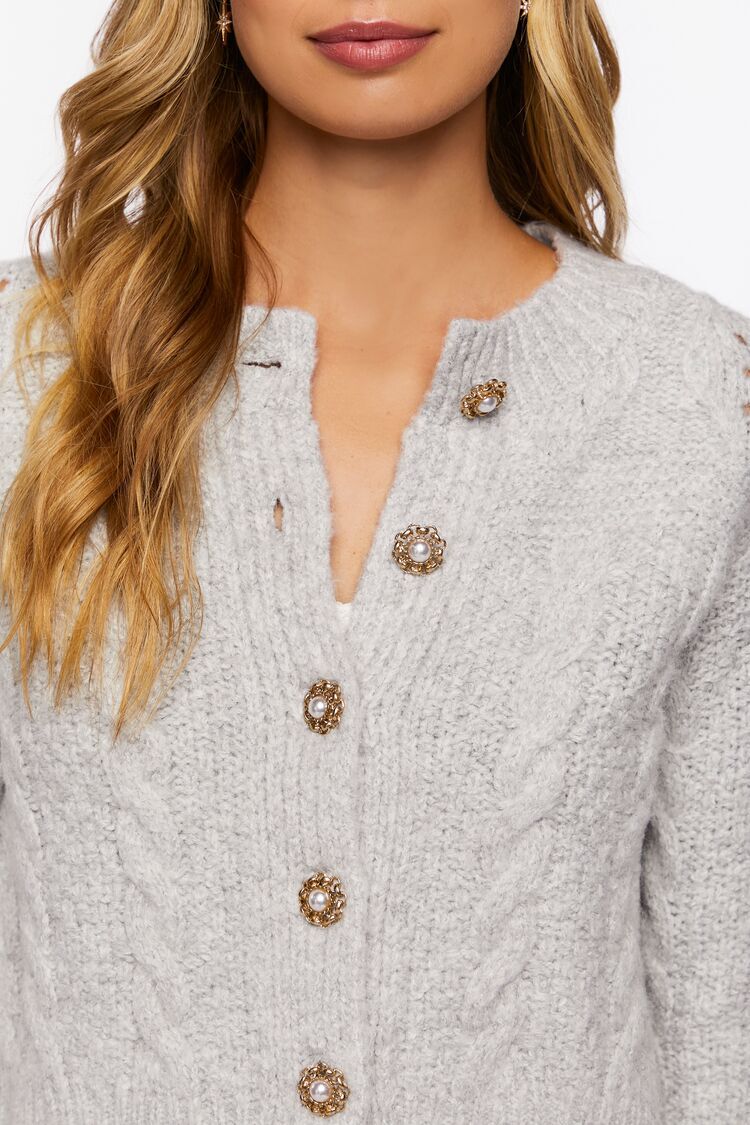 Faux Pearl-Button Cardigan Sweater