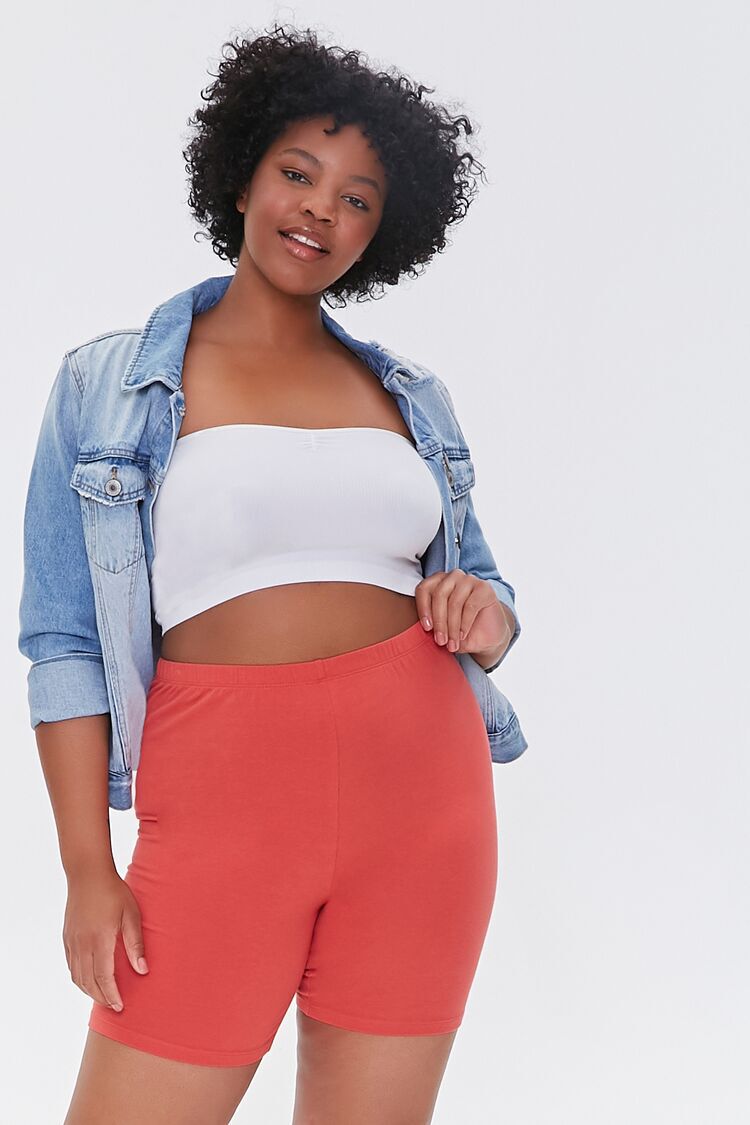 plus size red biker shorts