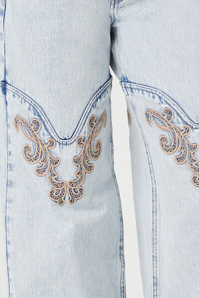 Embroidered Mid-Rise Wide-Leg Jeans