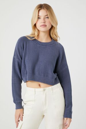 Forever 21 Knit Women's Cow Intarsia Sweater in Blue Large | F21