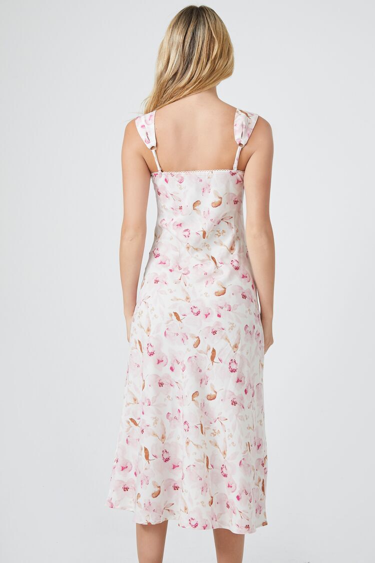 Satin Floral Print Midi Dress