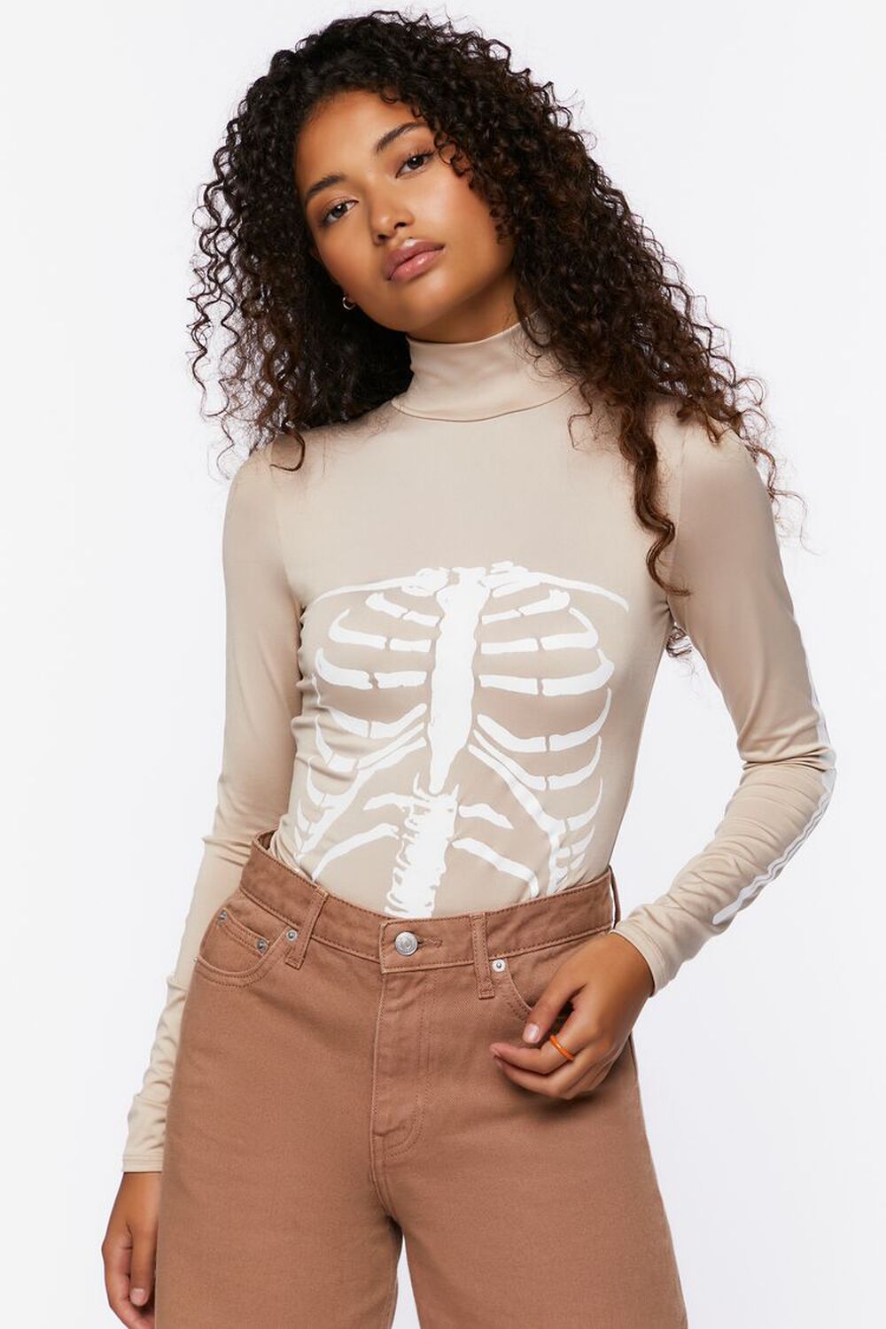 TAUPE/WHITE Skeleton Graphic Bodysuit, image 1