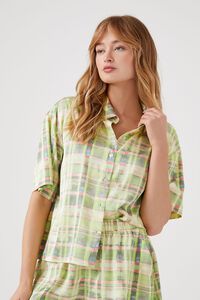 LILY PAD/MULTI Plaid Satin Short-Sleeve Shirt, image 1