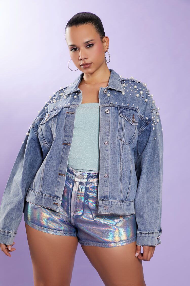 MODA NOVA Plus Size Denim Jacket for Juniors Frayed Hem Long Sleeve Pockets  Button Up Denim Jackets - Walmart.com