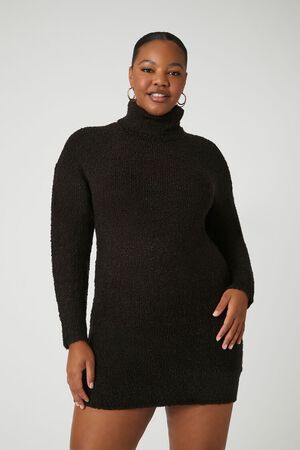 Final Sale Plus Size Mini Turtle Neck Sweater Dress in Black