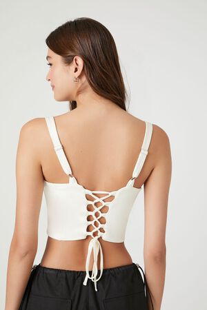 Forever 21 Women's Hook-and-Eye Crop Top in Vanilla, S/M