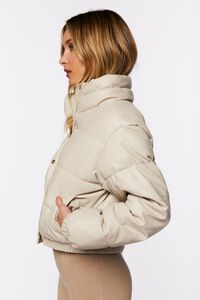 BEIGE Faux Leather Puffer Jacket, image 2