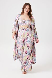 BLUE/MULTI Plus Size Floral Top & Kimono Set, image 4