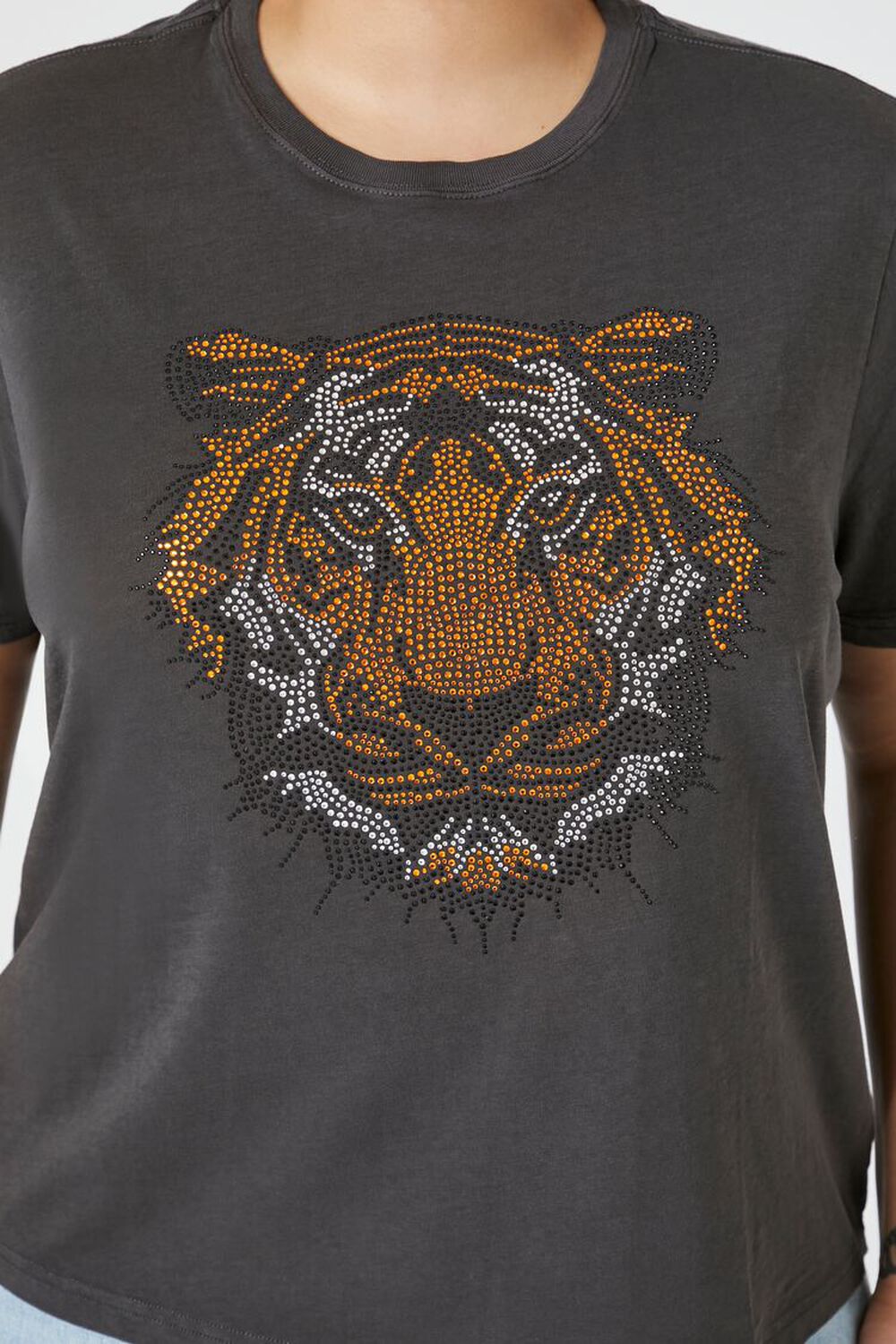 Cotton T-shirt with tiger graphic and rhinestone logo