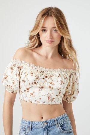 Floral Off-the-shoulder Short Sleeves Top