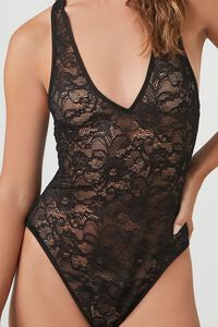 Forever 21 Women's Sheer Lace Lingerie Bodysuit in Black Medium