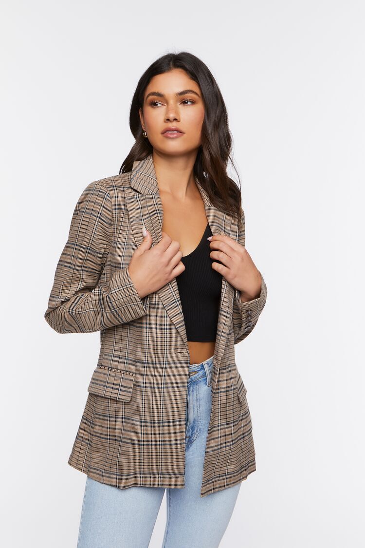 plaid long blazer womens