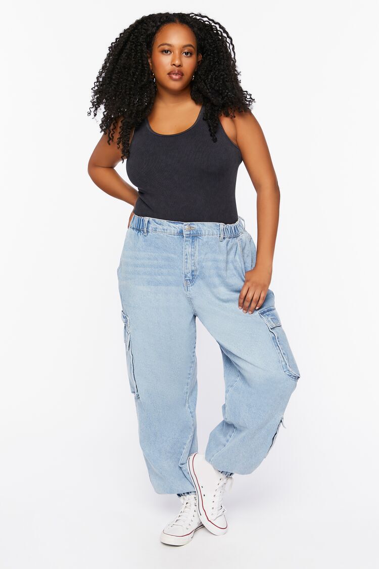 Plus Size Denim Cargo Joggers