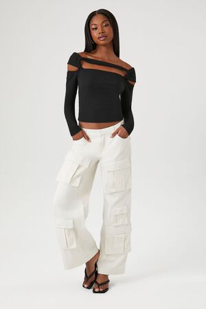 Kitana Ivory Ribbed Bandage Cut Out Cropped Top