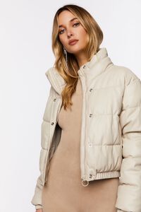 BEIGE Faux Leather Puffer Jacket, image 5