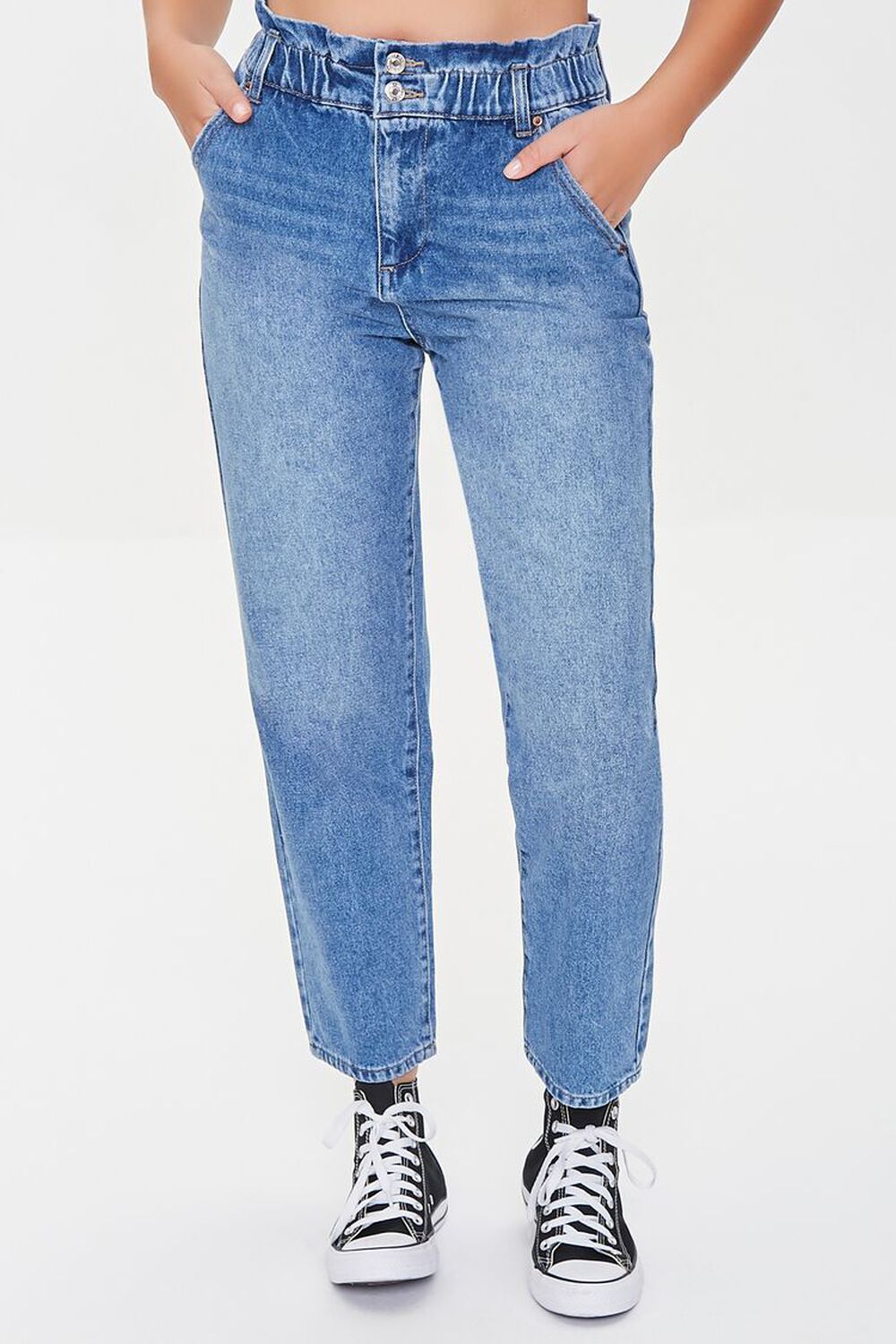 Paperbag Straight-Leg Jeans
