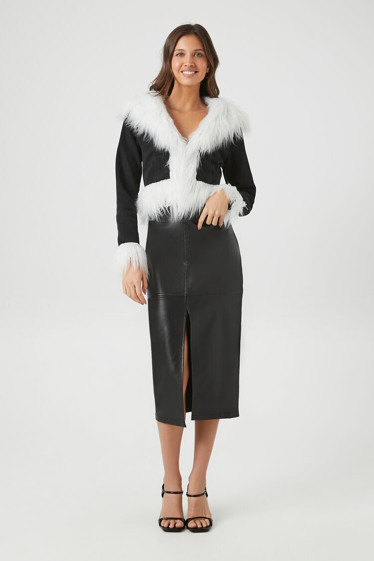 Francesca Black Denim Jacket With Removable Faux Fur Trim | Pink Boutique –  Pink Boutique UK