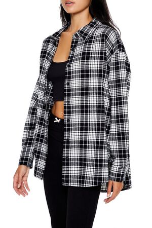 Forever 21 Women's Oversized Colorblock Plaid Flannel Shirt in Dusk, Size  XL