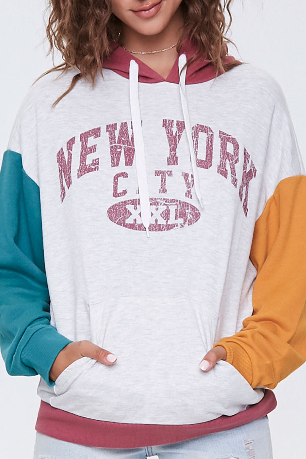 New York Hoodie - College Style Pullover Hooded Sweatshirt - Wrdmrk (Cream, 4XL)