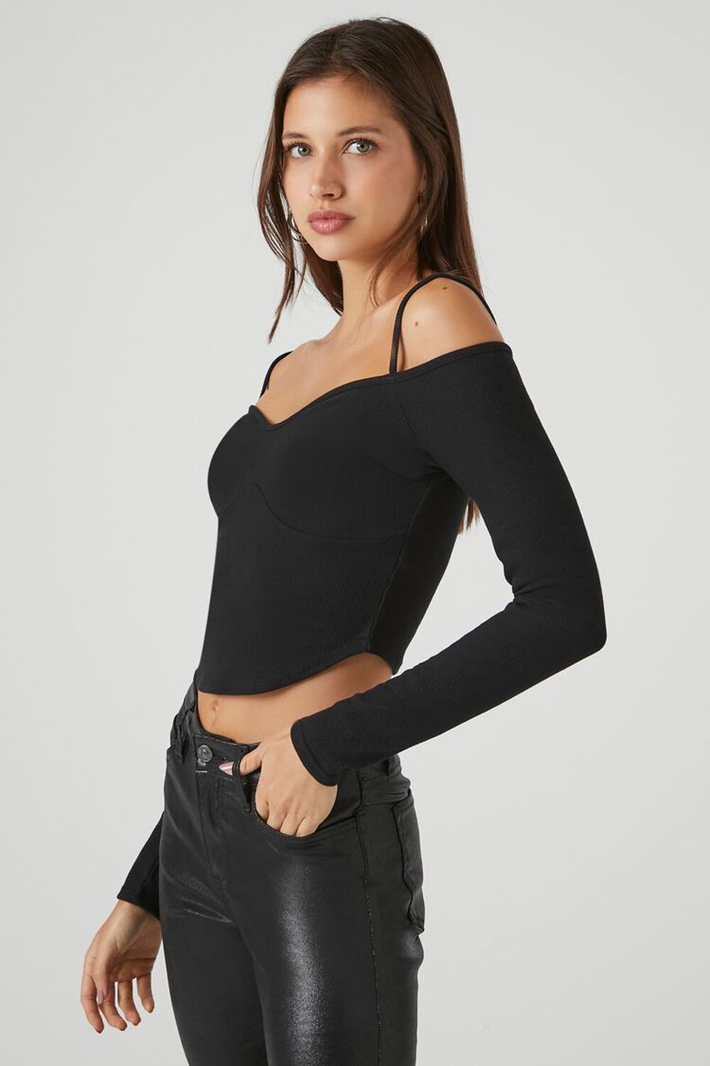 Black ribbed crop top with open bust