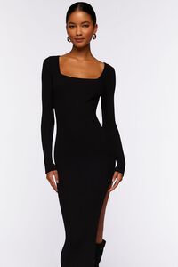 BLACK Thigh-Slit Midi Sweater Dress, image 4