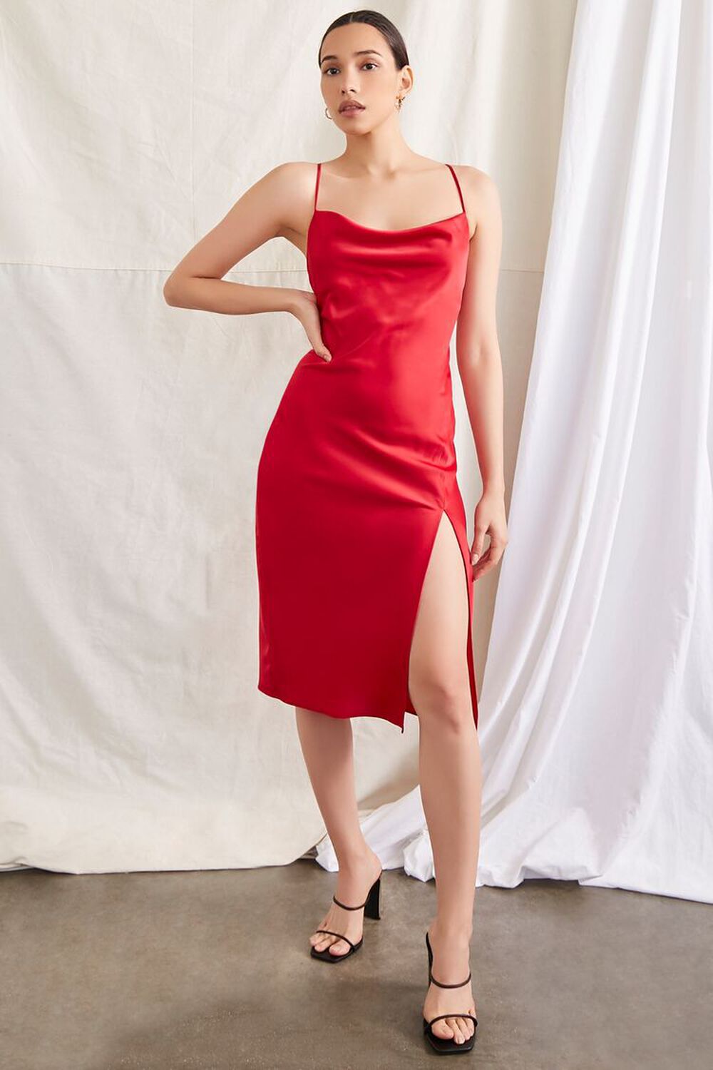 Satin Slip Dress - Dark red - Ladies
