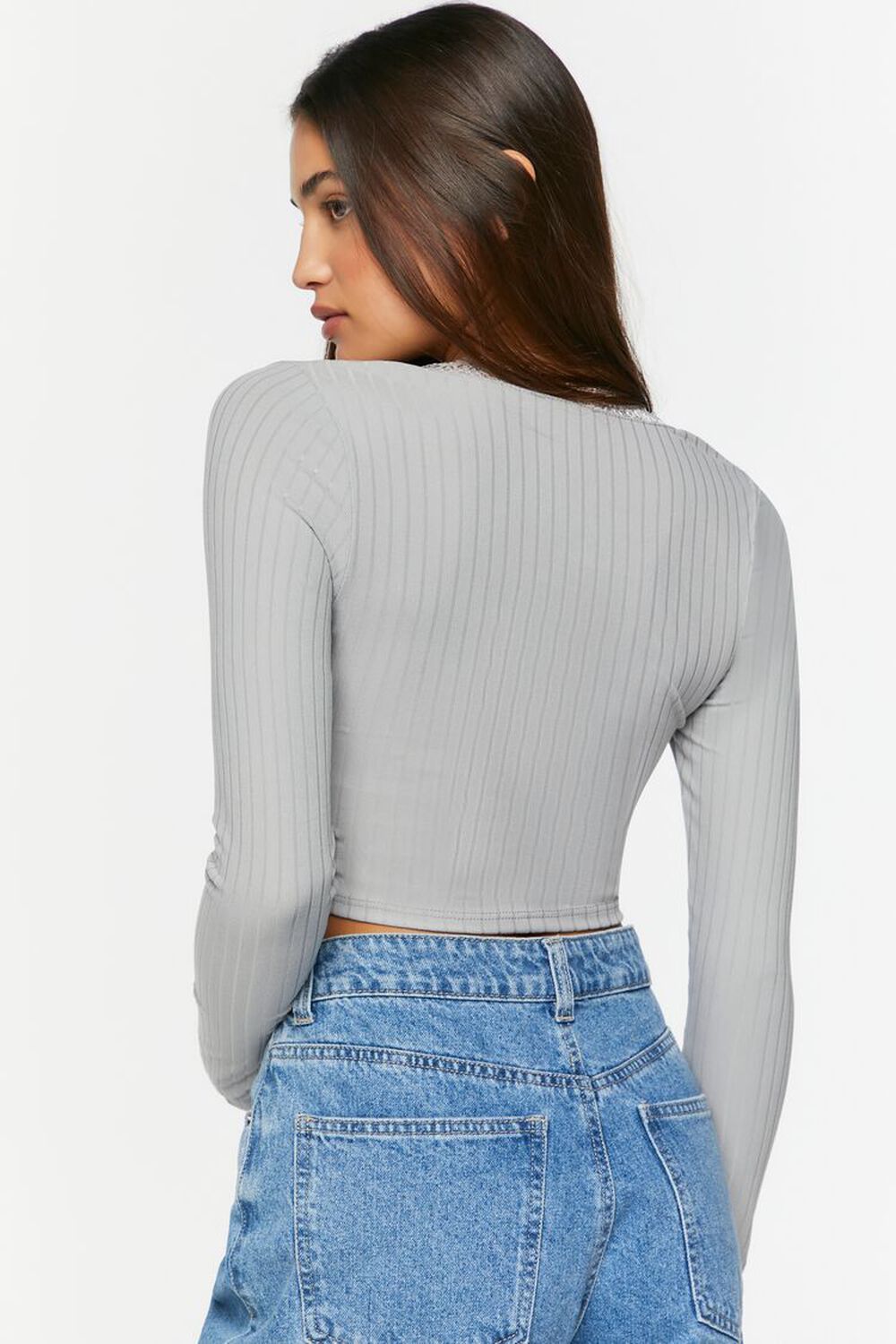 Forever 21 Cropped Long Sleeve Sweater Women Size Small Gray