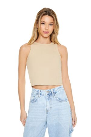 Forever 21 Women's Seamless Hook-and-Eye Cropped Tank Top in Beige