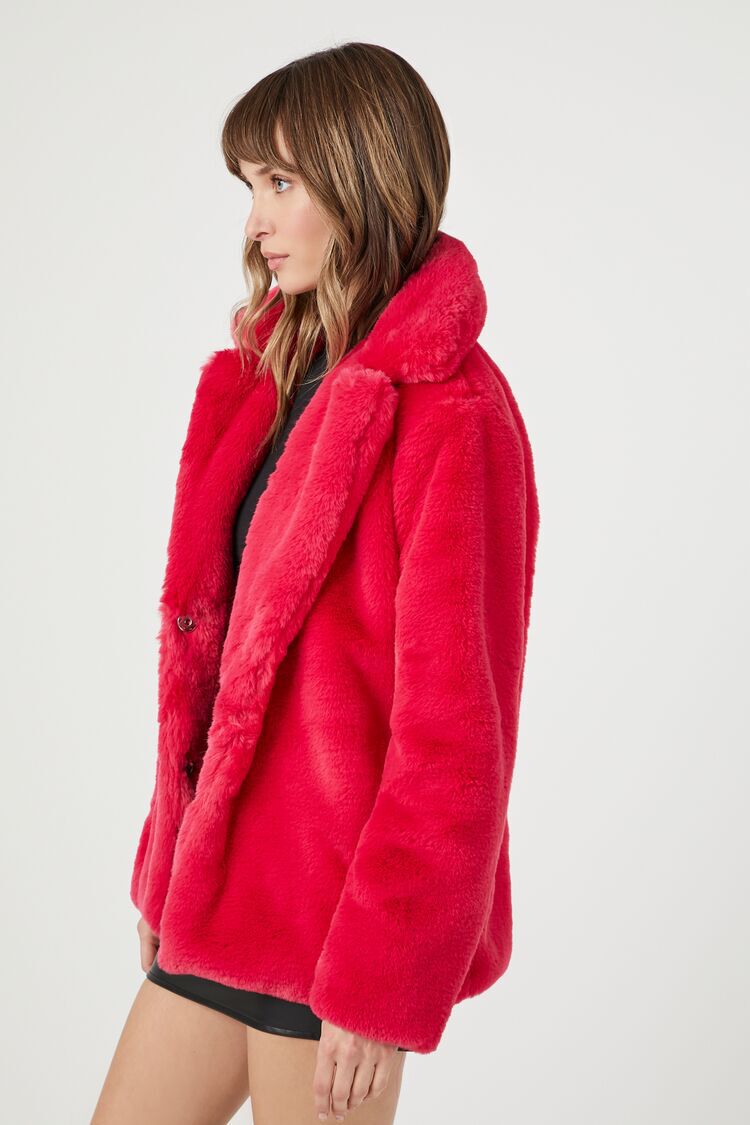 Notched Faux Fur Coat