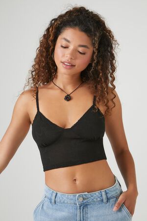 Forever 21 Women's Relaxed Lace-Trim Cami in Black Small - ShopStyle