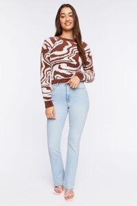 BROWN/CREAM Fuzzy Knit Marble Print Sweater, image 4