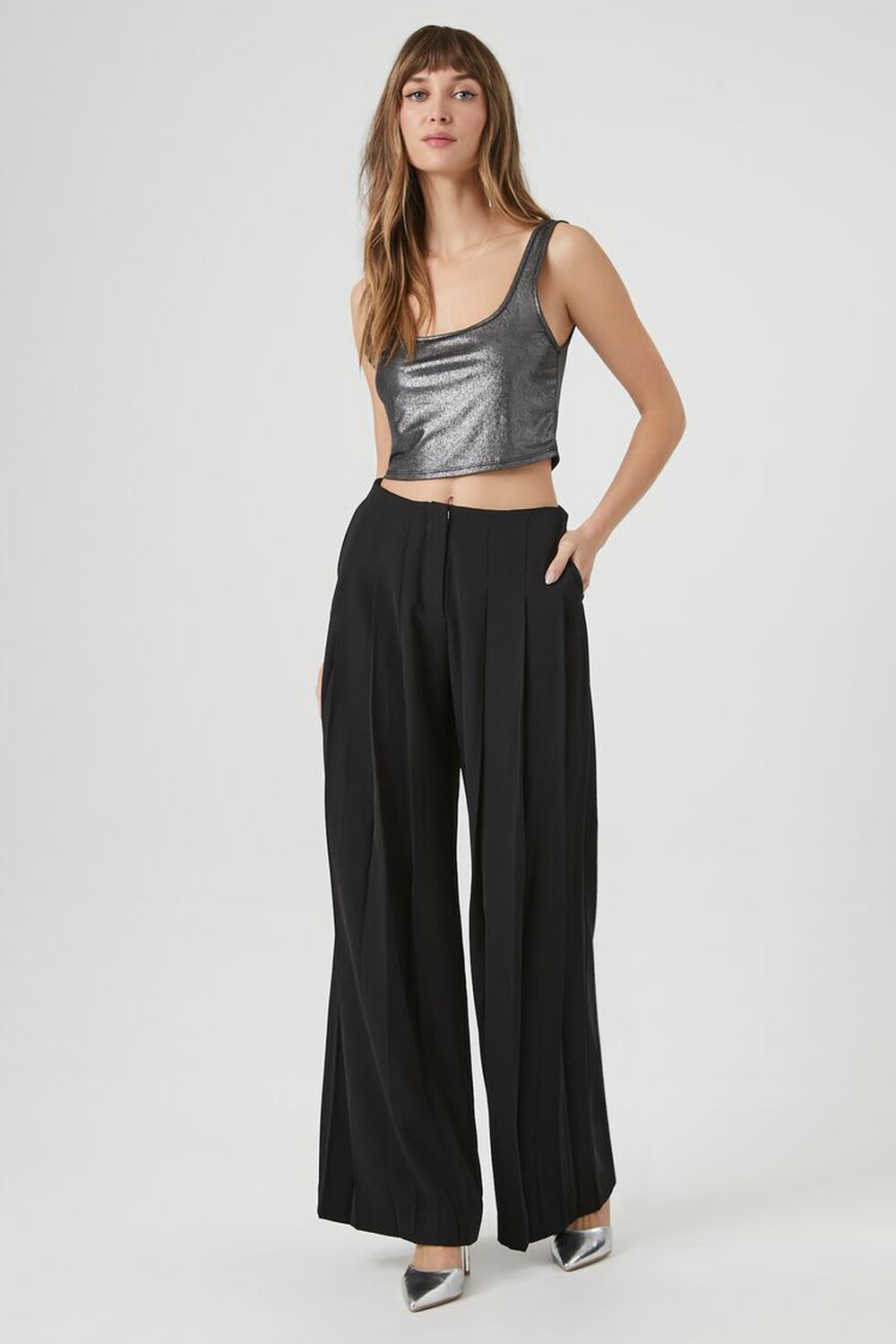 Forever 21 Women's Pleated Wide-Leg Palazzo Pants Black